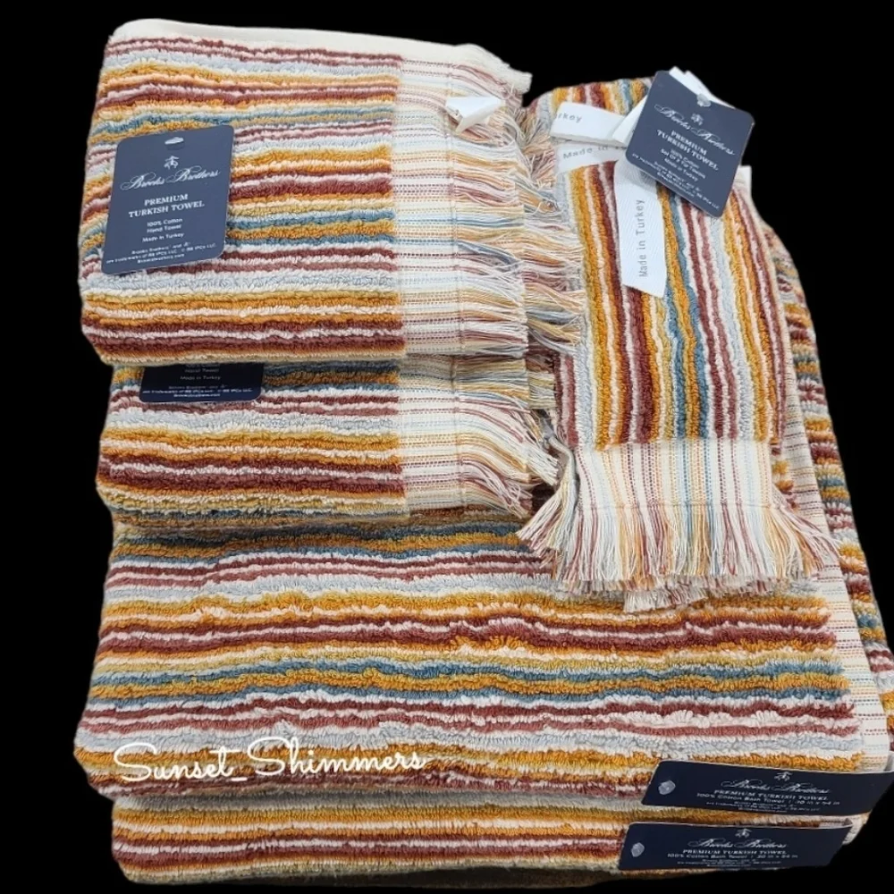 6pc BROOKS BROTHERS Fall Rainbow STRIPED THICK PLUSH TURKISH Towel Set New